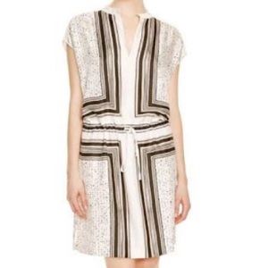 Vince White and Black Striped Silk Midi Dress